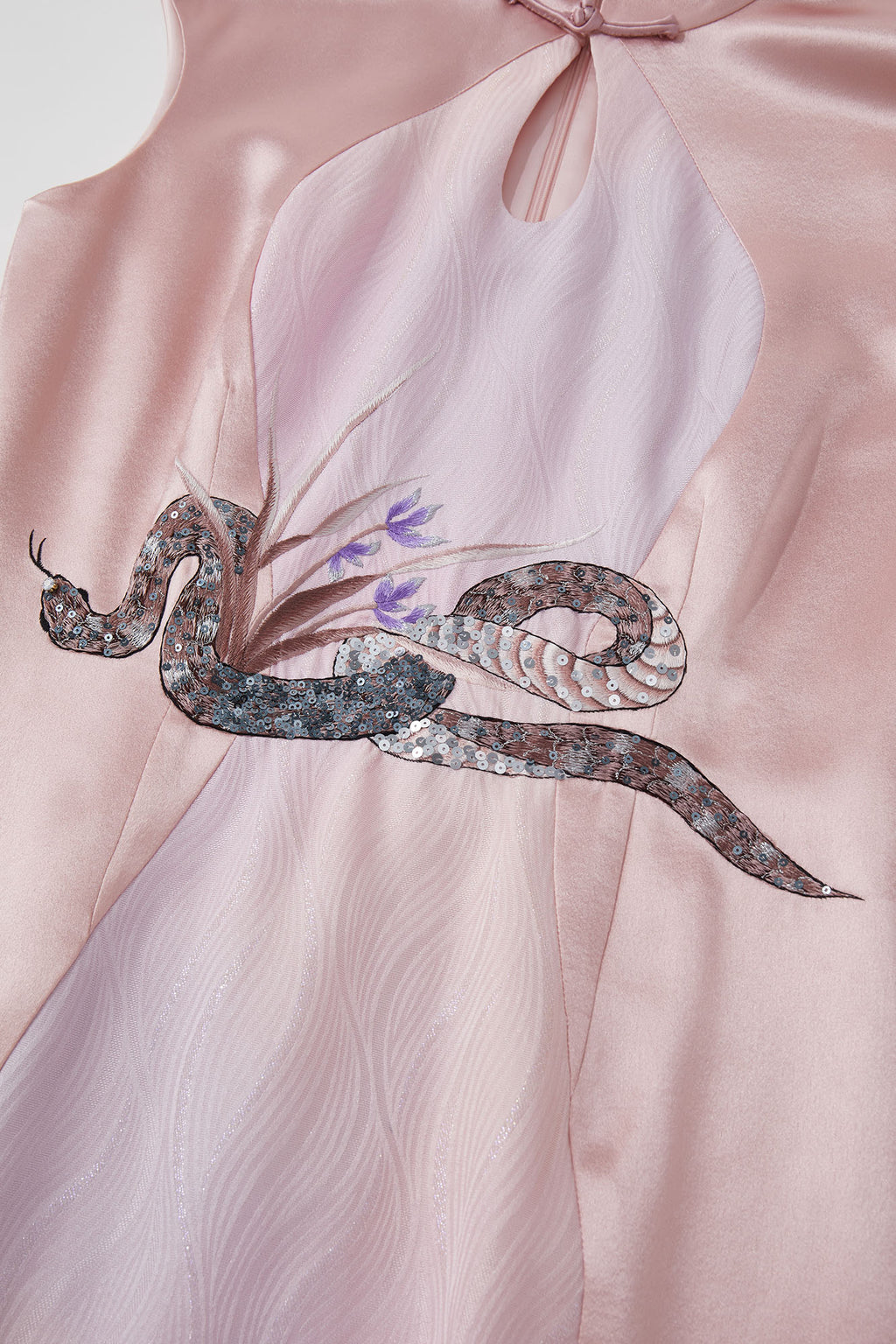 Snake & Orchid Embroidered Qipao Pink