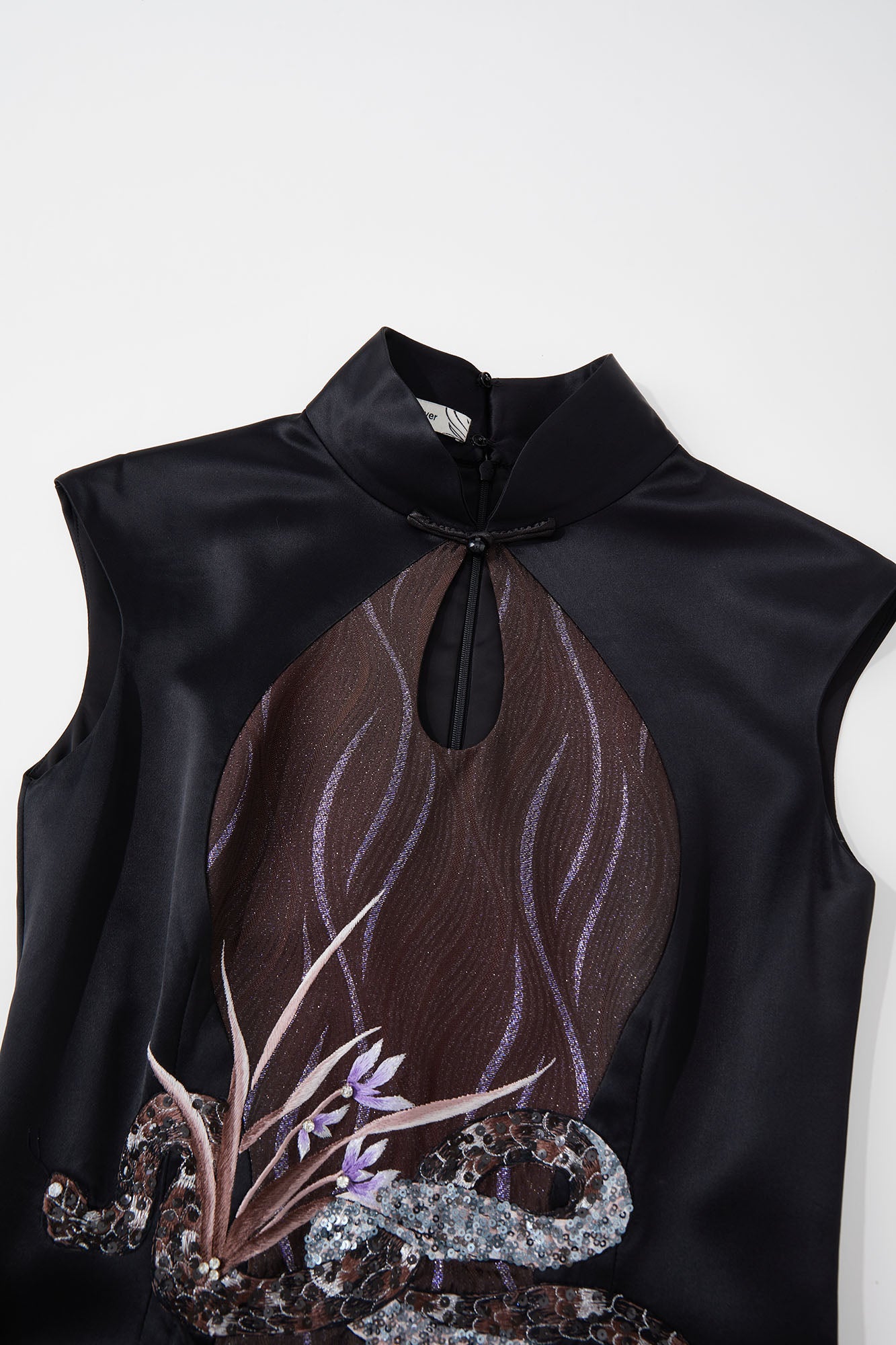 Snake & Orchid Embroidered Qipao Mocha