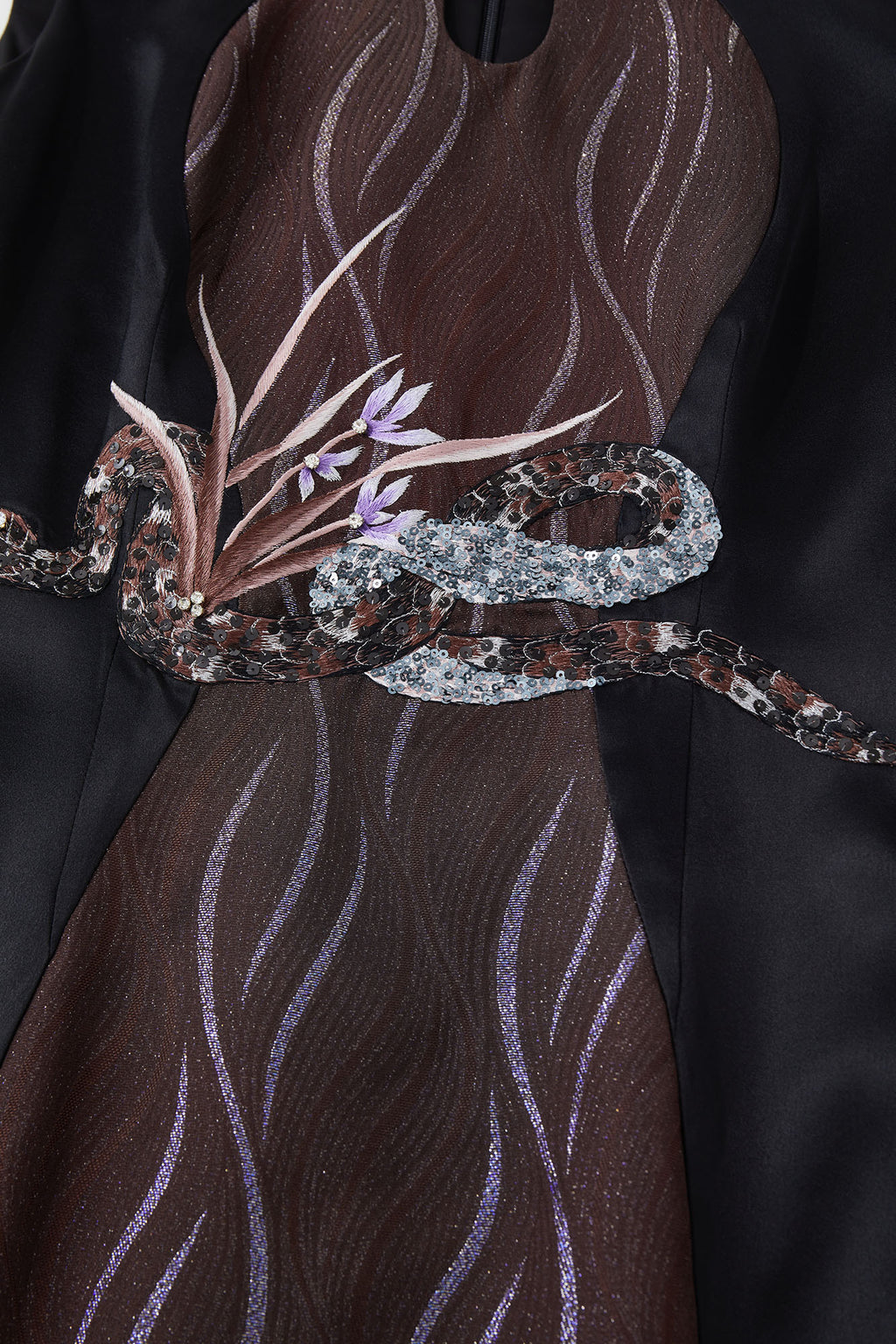 Snake & Orchid Embroidered Qipao Mocha