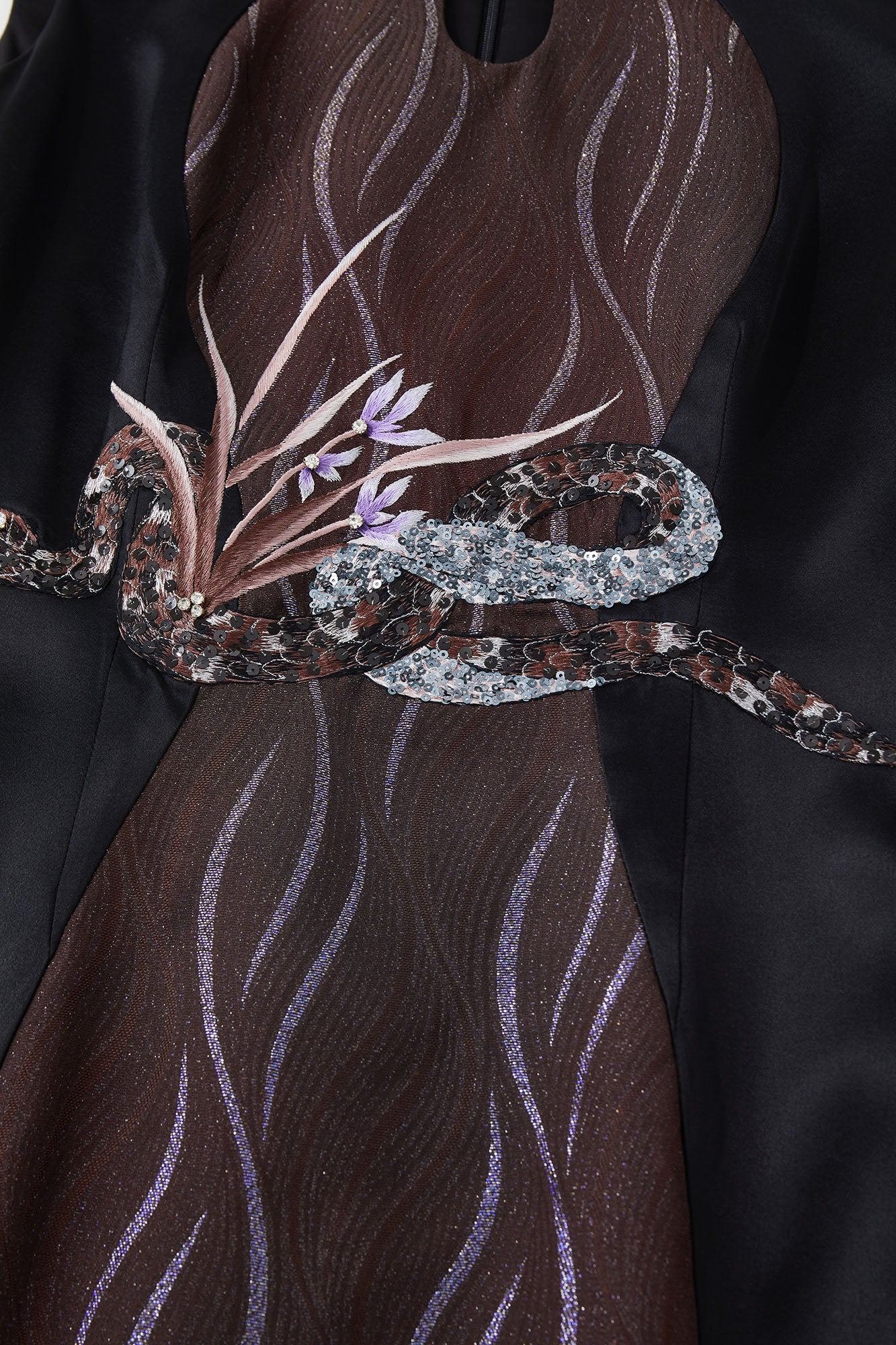 Snake & Orchid Embroidered Qipao Mocha