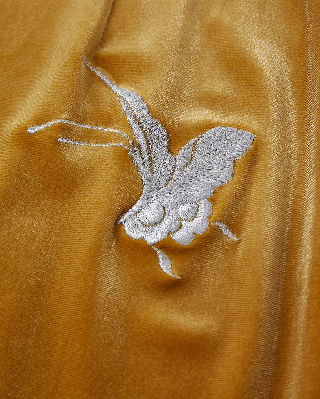 Butterfly Embroidered Velvet Fishtail Skirt Gold