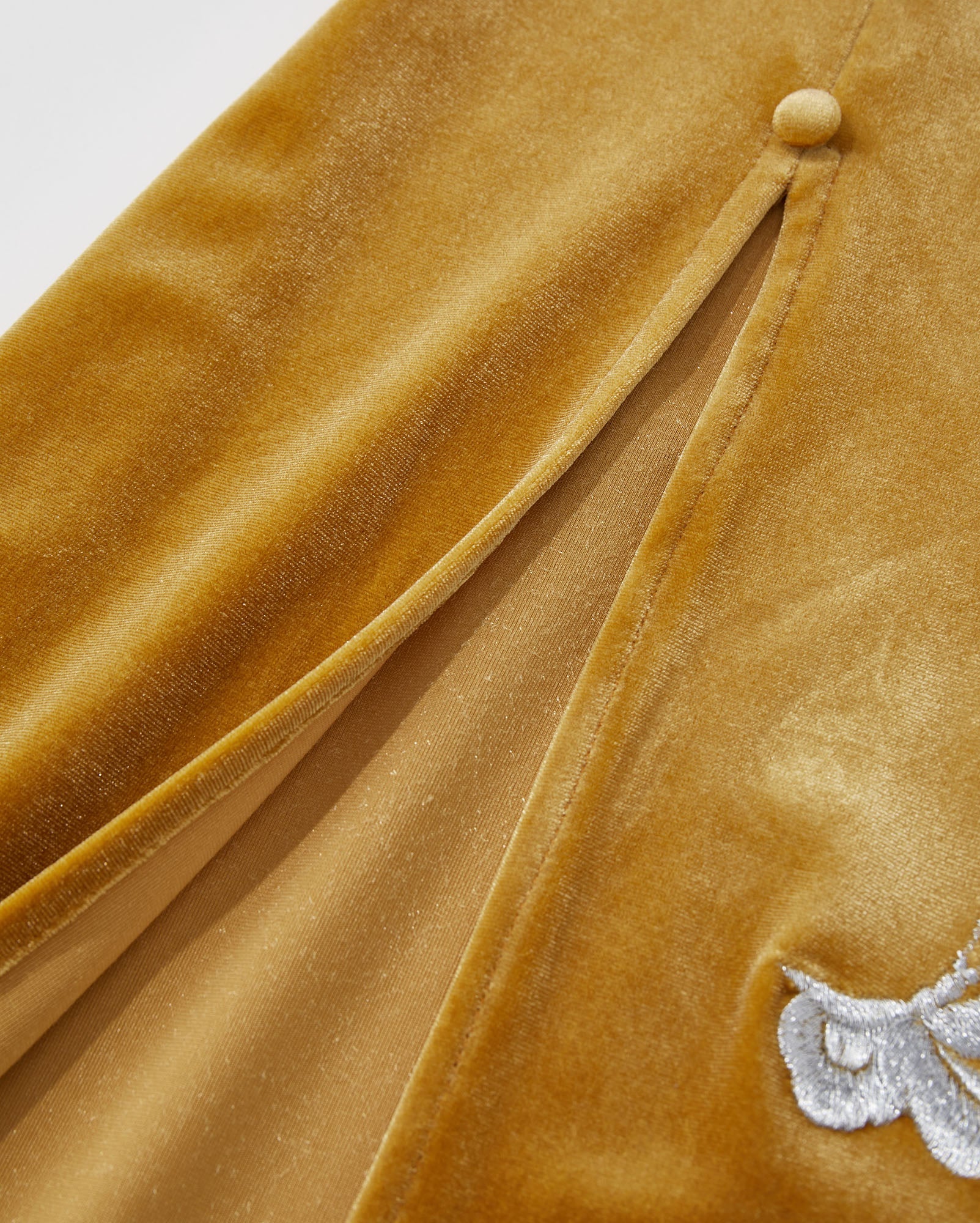Butterfly Embroidered Velvet Fishtail Skirt Gold