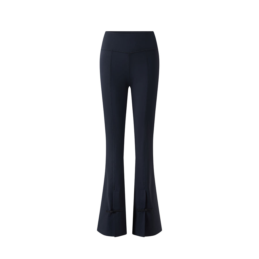 Butterfly Front-Slit Flared Pants with Chinese Knot Button