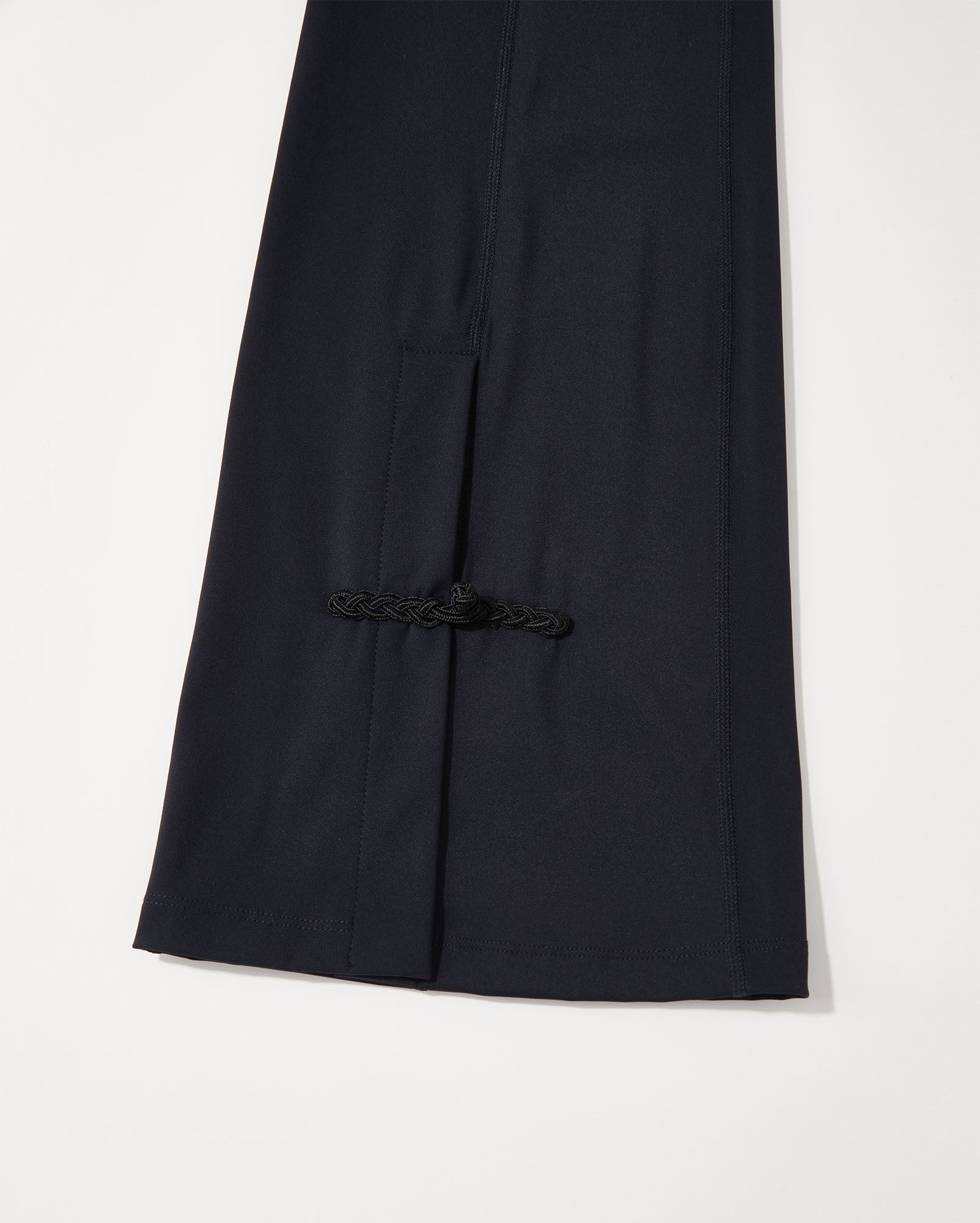 Butterfly Front-Slit Flared Pants with Chinese Knot Button