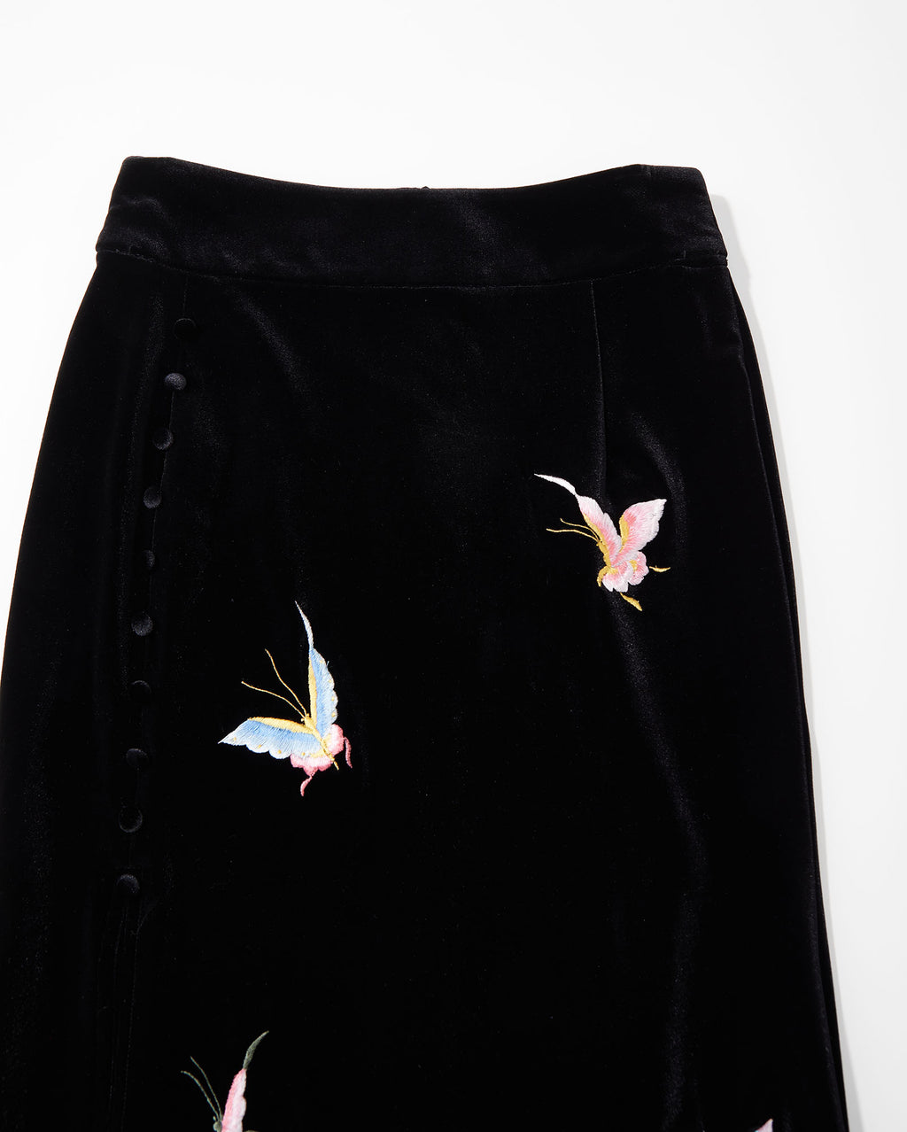 Colored Butterfly Embroidered Velvet Fishtail Skirt