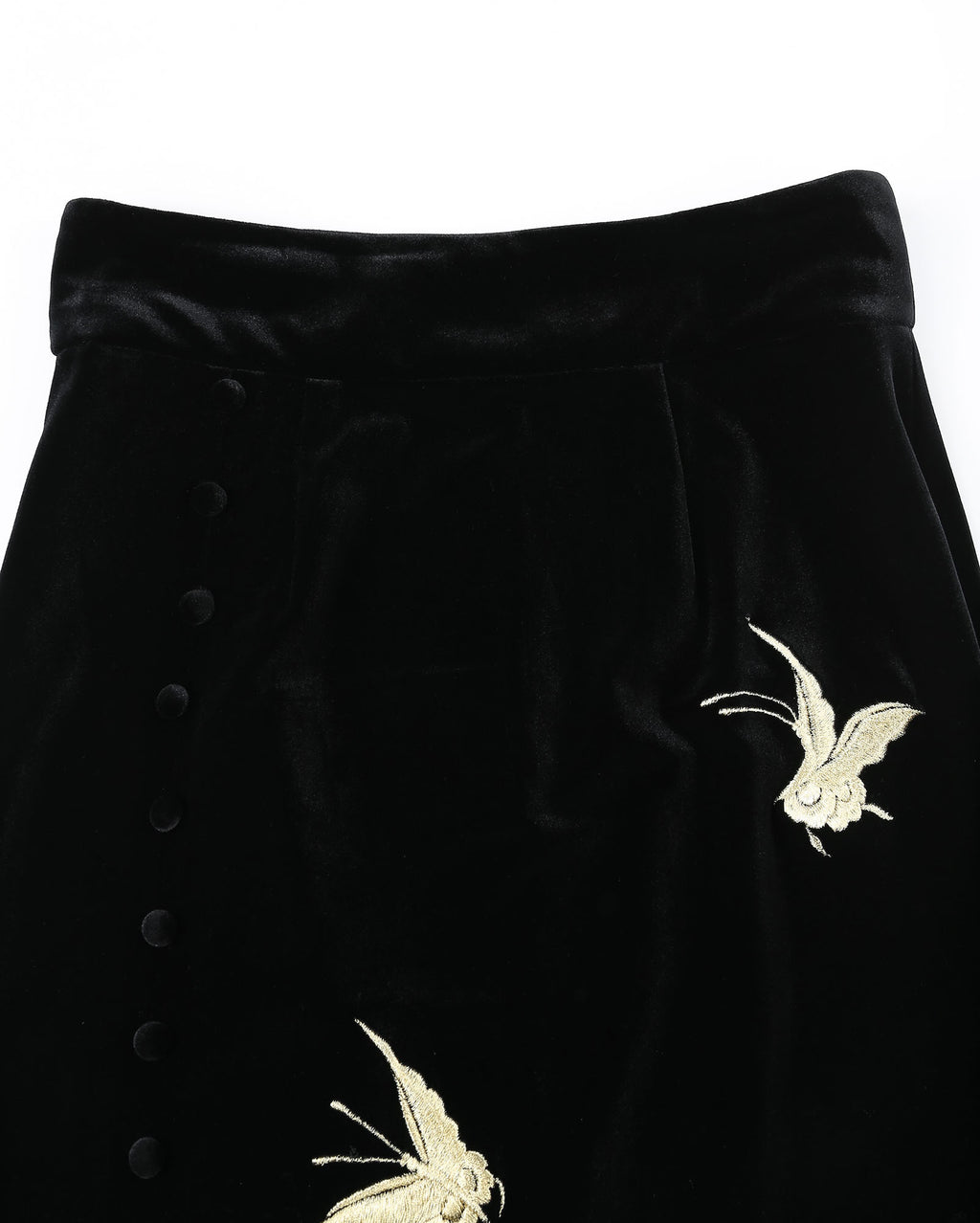 Gold Butterfly Embroidered Velvet Fishtail Skirt