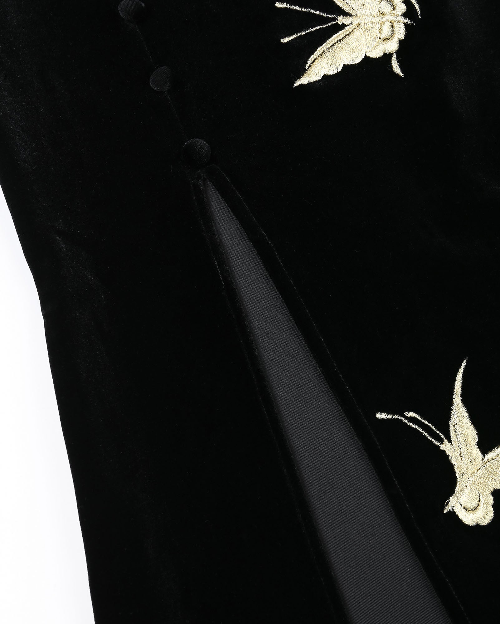 Gold Butterfly Embroidered Velvet Fishtail Skirt