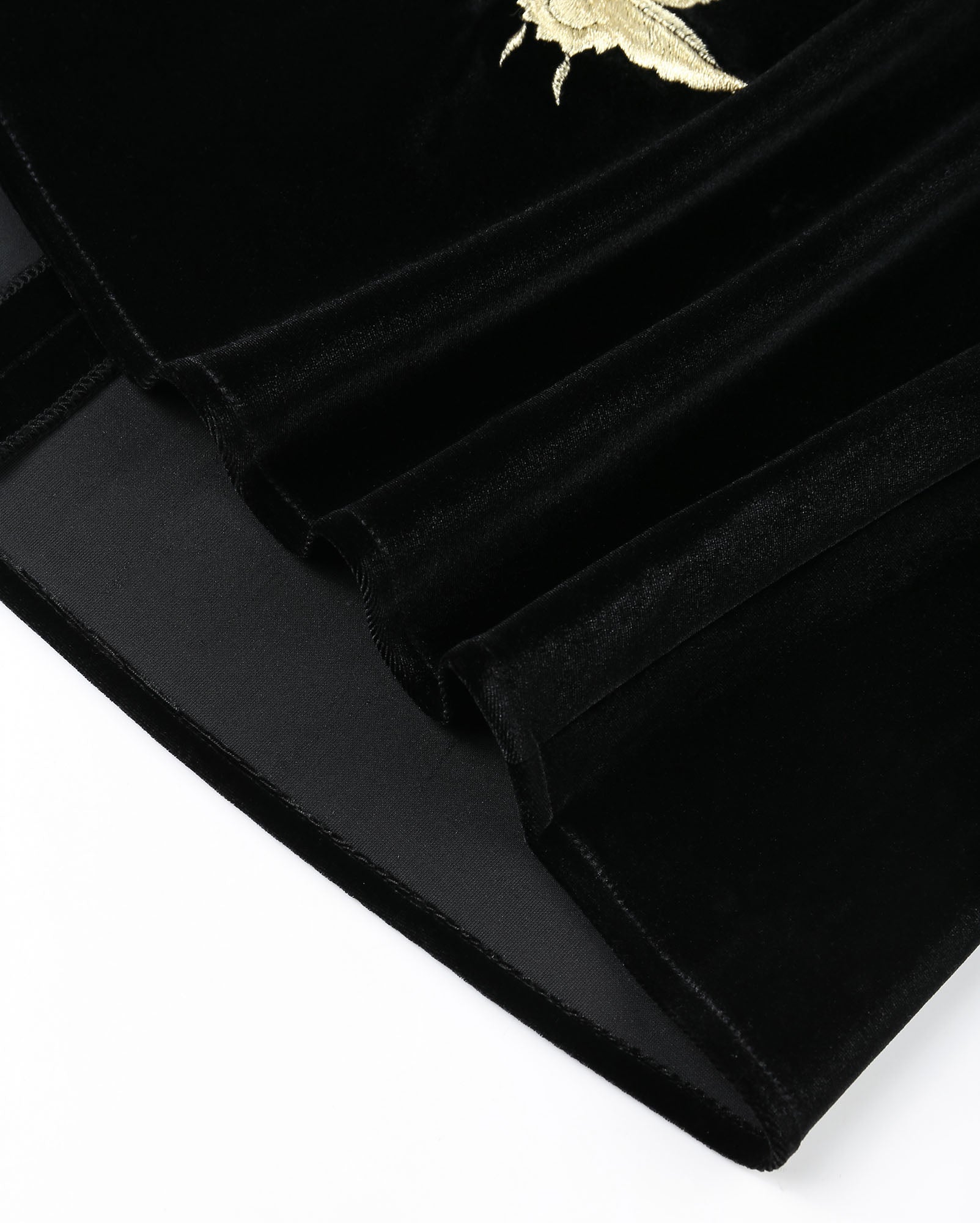 Gold Butterfly Embroidered Velvet Fishtail Skirt