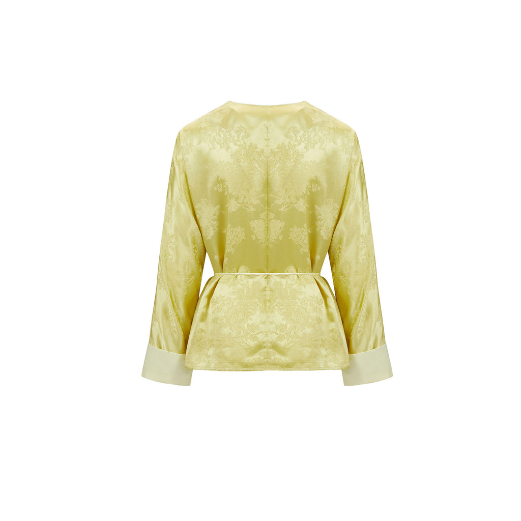 Flower Button Ribbon Blouse Lemon & Pearl