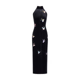 Butterfly Embroidered Halter-Neck Modern Qipao