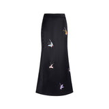 Colored Butterfly Embroidered Fishtail Skirt Black