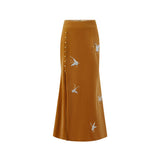 Butterfly Embroidered Velvet Fishtail Skirt Gold