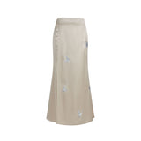 Butterfly Embroidered Front-Slit Fishtail Skirt Cream